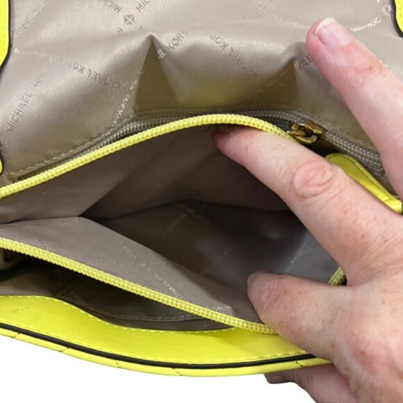 Michael Kors Peyton Vegan leather cross body purse yellow quilted chain strap - Picture 5 of 12